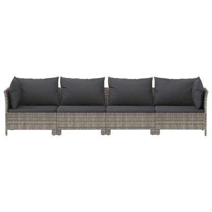 4 pcs conjunto lounge de jardim c/ almofadões vime PE cinzento