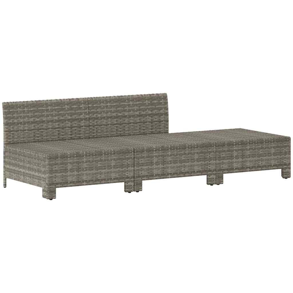 3 pcs conjunto lounge de jardim c/ almofadões vime PE cinzento