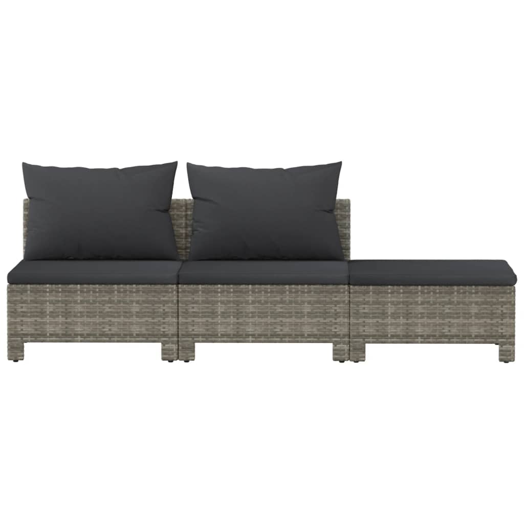 3 pcs conjunto lounge de jardim c/ almofadões vime PE cinzento