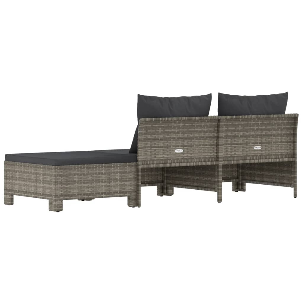 3 pcs conjunto lounge de jardim c/ almofadões vime PE cinzento