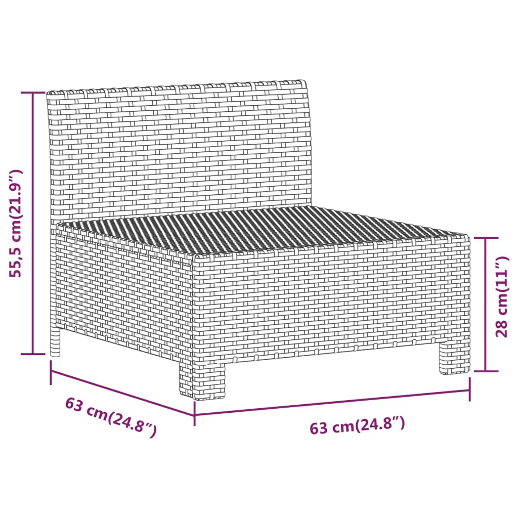 Sofá de centro para jardim com almofadão vime PE cinzento