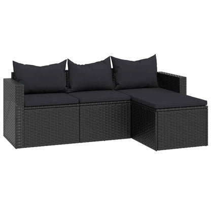 Conjunto lounge de jardim vime PE preto