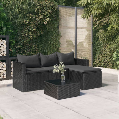 Conjunto lounge de jardim vime PE preto