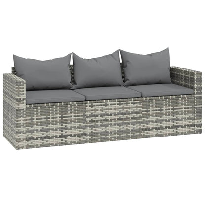 3 pcs conjunto lounge de jardim c/ almofadões vime PE cinzento