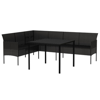 2 pcs conjunto de jantar p/ jardim c/ almofadões vime PE preto