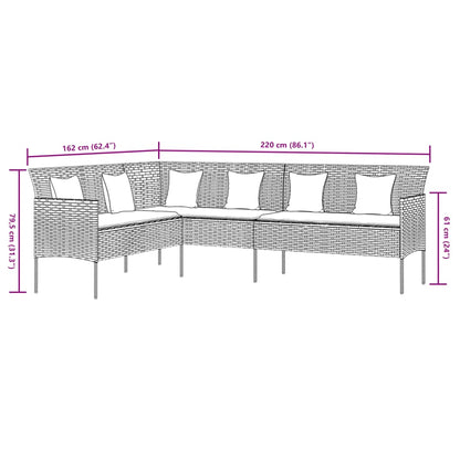 2 pcs conjunto de jantar p/ jardim c/ almofadões vime PE cinza