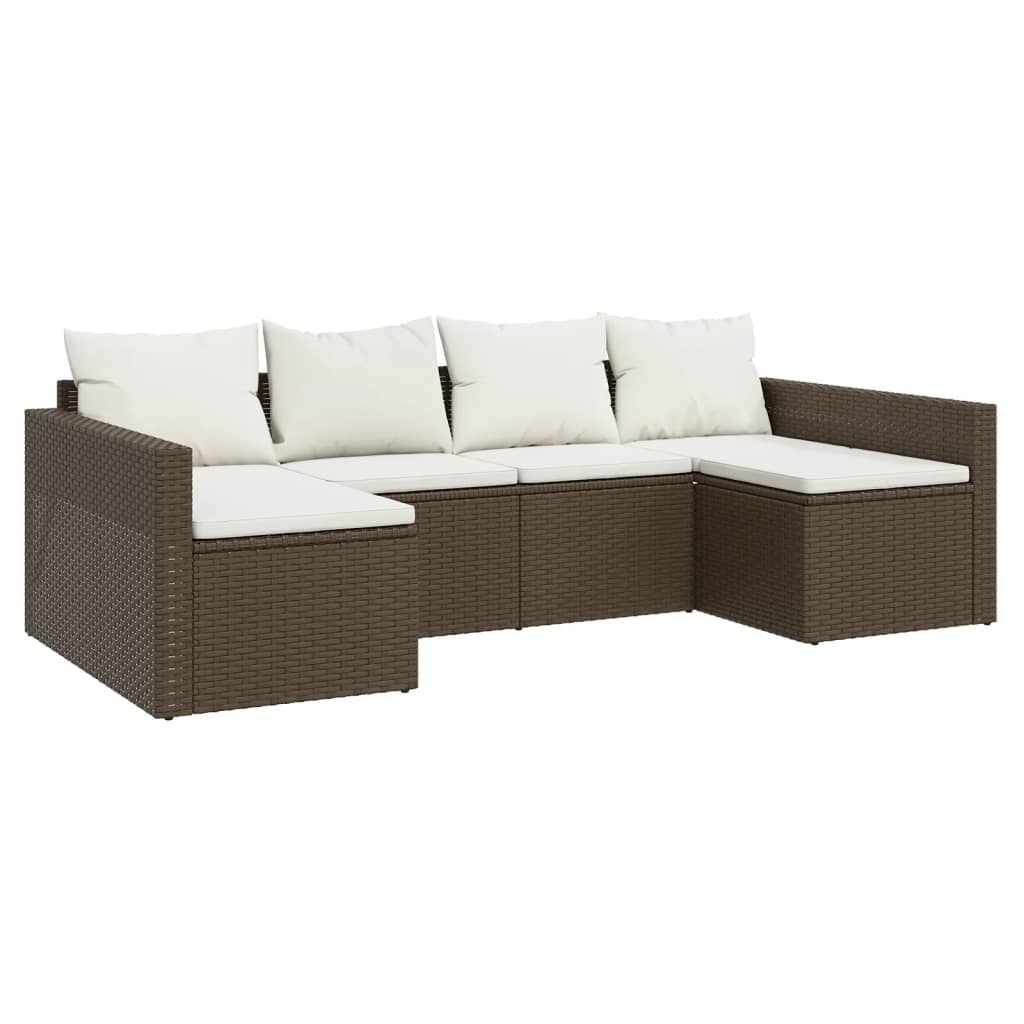 2 pcs conjunto lounge de jardim c/ almofadões vime PE castanho