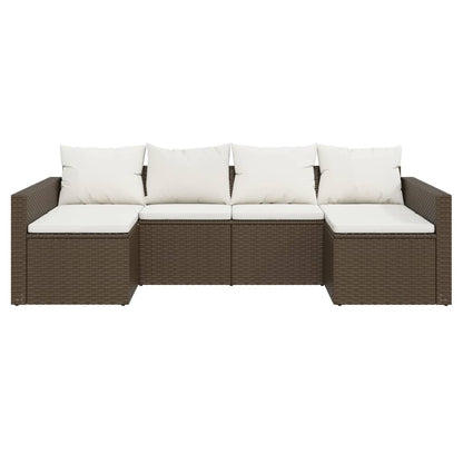 2 pcs conjunto lounge de jardim c/ almofadões vime PE castanho