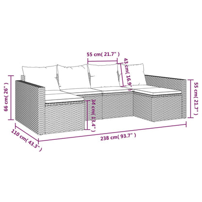 2 pcs conjunto lounge de jardim c/ almofadões vime PE castanho