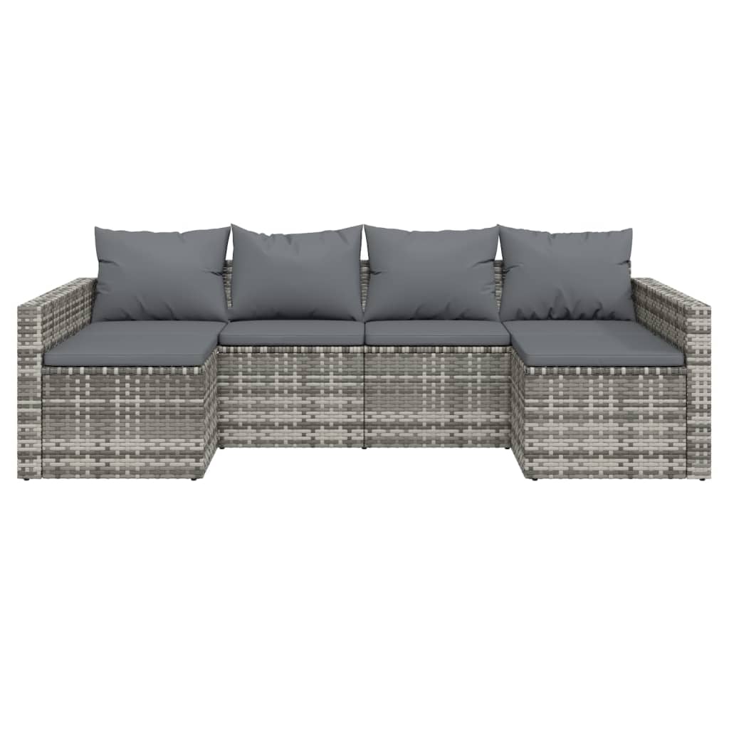 2 pcs conjunto lounge de jardim c/ almofadões vime PE cinzento