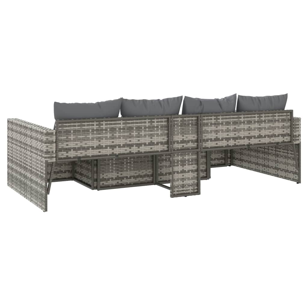 2 pcs conjunto lounge de jardim c/ almofadões vime PE cinzento