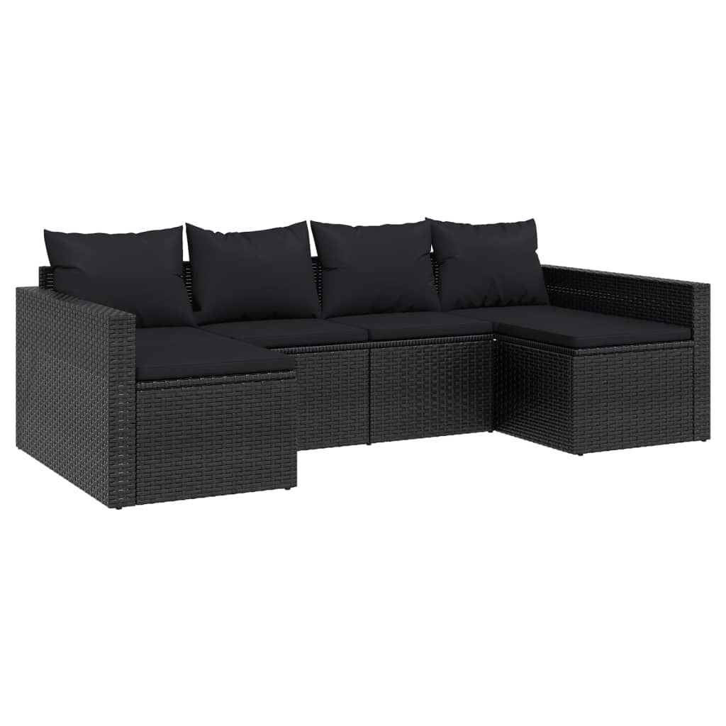 2 pcs conjunto lounge de jardim c/ almofadões vime PE preto