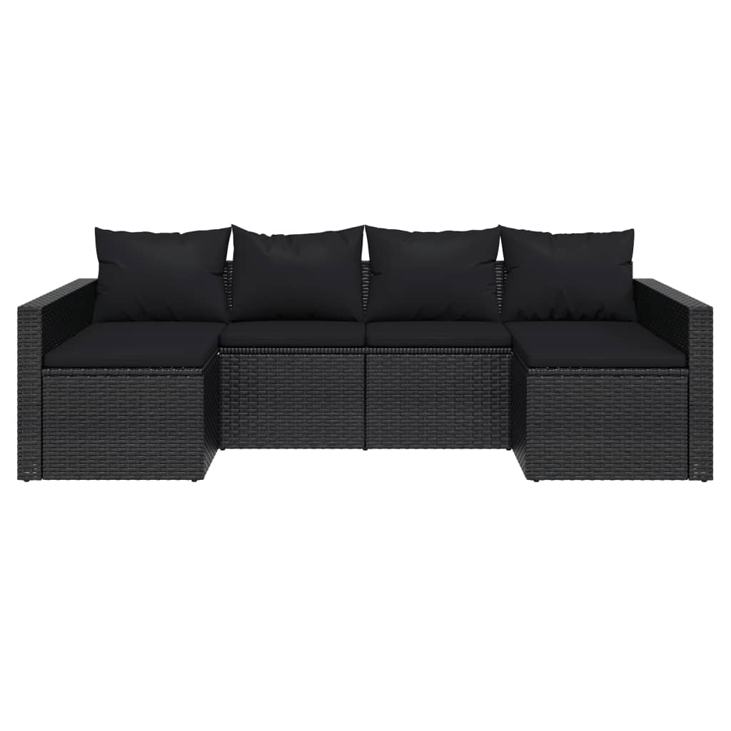 2 pcs conjunto lounge de jardim c/ almofadões vime PE preto