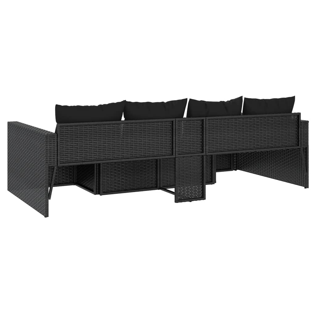 2 pcs conjunto lounge de jardim c/ almofadões vime PE preto