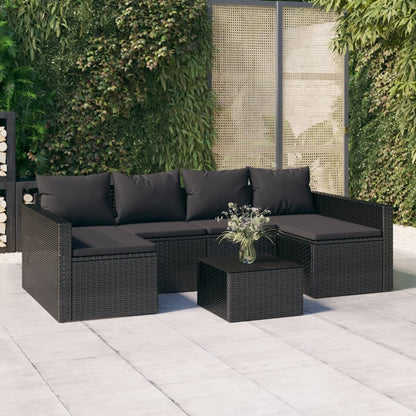 2 pcs conjunto lounge de jardim c/ almofadões vime PE preto