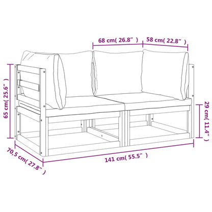 Sofás de canto 2 pcs acácia maciça c/ almofadões cinza-claro