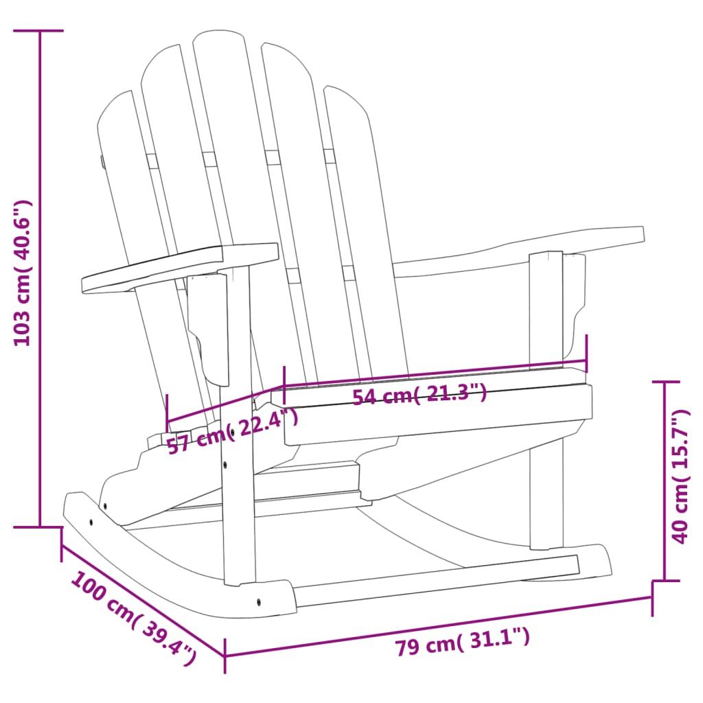 Cadeira baloiço Adirondack p/ jardim 79x100x103 cm teca maciça