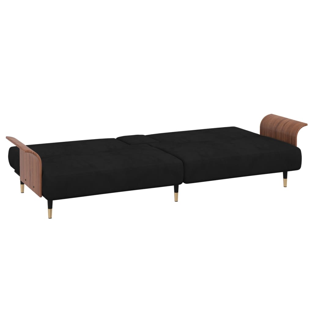 Sofá-cama com suporte para copos veludo preto