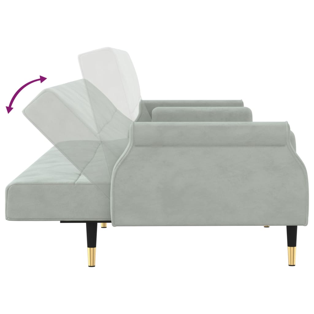 Sofá-Cama Sarah de 3 Lugares em Veludo - Cinzento Claro - Design Moderno