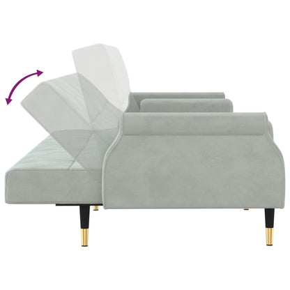 Sofá-Cama Sarah de 3 Lugares em Veludo - Cinzento Claro - Design Moderno