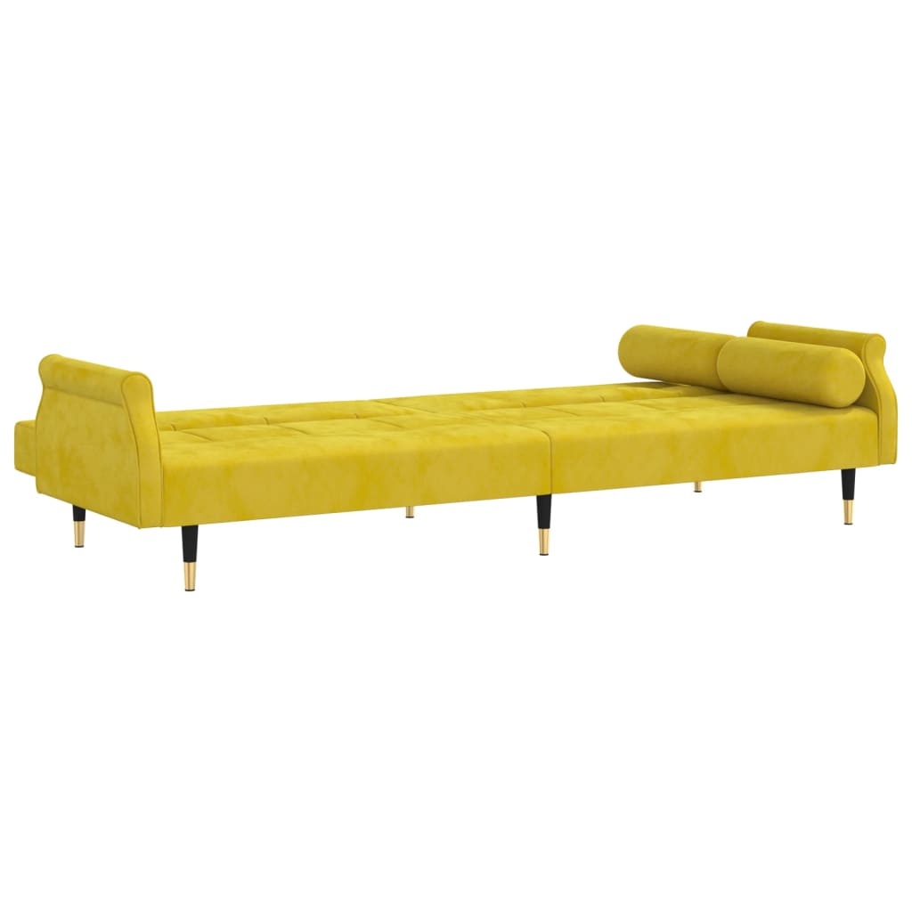 Sofá-cama com almofadões veludo amarelo