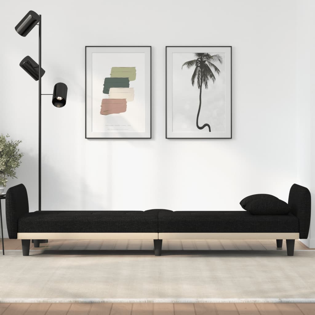 Sofá-Cama Tavira com Suporte de Copos e USB em Tecido - Preto - Design Moderno