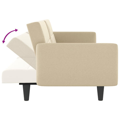 Sofá-Cama Tavira com Suporte de Copos e USB em Tecido - Creme - Design Moderno