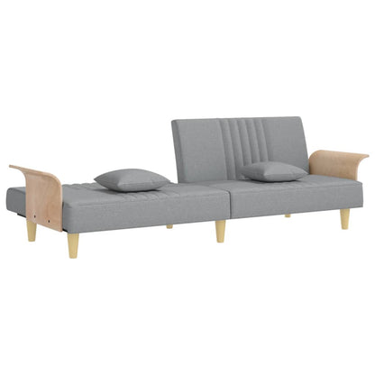 Sofá Cama Helsi - Com Apoio de Braços - Cor Cinzento Claro - Estrutura em Madeira, Assentos, Encostos e Apoios de Braços Espessamente Acolchoados - 224 x 89-100x 70-47 cm - Design Moderno