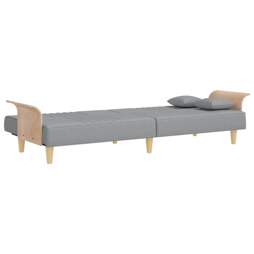 Sofá Cama Helsi - Com Apoio de Braços - Cor Cinzento Claro - Estrutura em Madeira, Assentos, Encostos e Apoios de Braços Espessamente Acolchoados - 224 x 89-100x 70-47 cm - Design Moderno