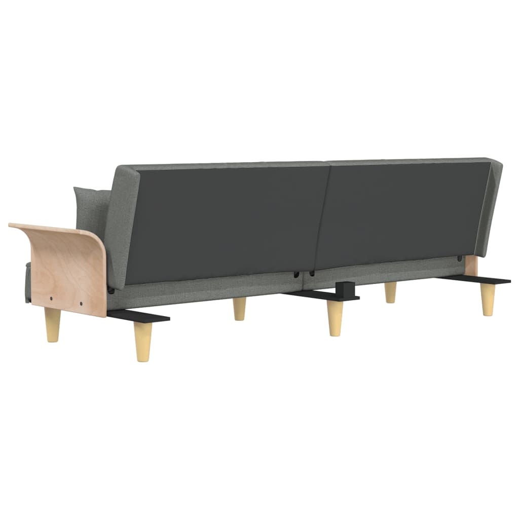 Sofá Cama Helsi - Com Apoio de Braços - Cor Cinzento Escuro - Estrutura em Madeira, Assentos, Encostos e Apoios de Braços Espessamente Acolchoados - 224 x 89-100x 70-47 cm - Design Moderno