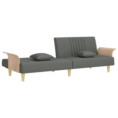 Sofá Cama Helsi - Com Apoio de Braços - Cor Cinzento Escuro - Estrutura em Madeira, Assentos, Encostos e Apoios de Braços Espessamente Acolchoados - 224 x 89-100x 70-47 cm - Design Moderno