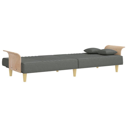 Sofá Cama Helsi - Com Apoio de Braços - Cor Cinzento Escuro - Estrutura em Madeira, Assentos, Encostos e Apoios de Braços Espessamente Acolchoados - 224 x 89-100x 70-47 cm - Design Moderno