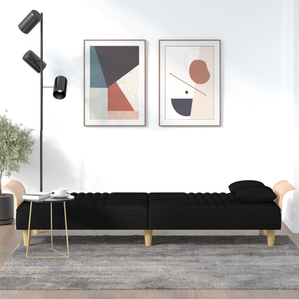 Sofá Cama Helsi - Com Apoio de Braços - Cor Preto - Estrutura em Madeira, Assentos, Encostos e Apoios de Braços Espessamente Acolchoados - 224 x 89-100x 70-47 cm - Design Moderno