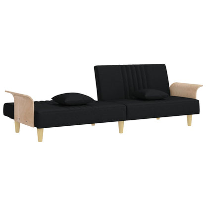 Sofá Cama Helsi - Com Apoio de Braços - Cor Preto - Estrutura em Madeira, Assentos, Encostos e Apoios de Braços Espessamente Acolchoados - 224 x 89-100x 70-47 cm - Design Moderno