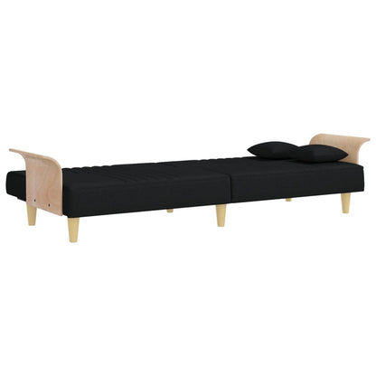 Sofá Cama Helsi - Com Apoio de Braços - Cor Preto - Estrutura em Madeira, Assentos, Encostos e Apoios de Braços Espessamente Acolchoados - 224 x 89-100x 70-47 cm - Design Moderno