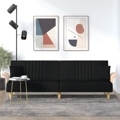 Sofá Cama Helsi - Com Apoio de Braços - Cor Preto - Estrutura em Madeira, Assentos, Encostos e Apoios de Braços Espessamente Acolchoados - 224 x 89-100x 70-47 cm - Design Moderno