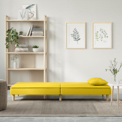 Sofá Cama - Cor Cinzento Amarelo - Em Tecido, Estrutura em Contraplacado e com os Assentos,  Encostos Espessamente Acolchoados em Espuma - 200x89x70 cm - Design Moderno