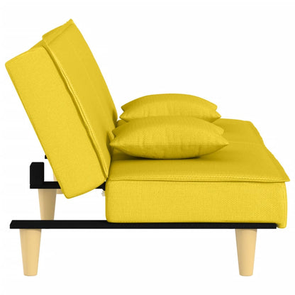 Sofá Cama - Cor Cinzento Amarelo - Em Tecido, Estrutura em Contraplacado e com os Assentos,  Encostos Espessamente Acolchoados em Espuma - 200x89x70 cm - Design Moderno