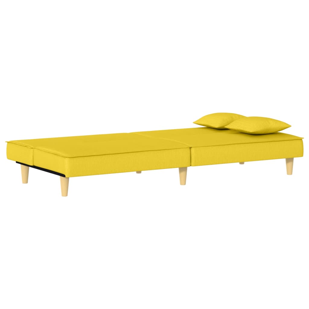 Sofá Cama - Cor Cinzento Amarelo - Em Tecido, Estrutura em Contraplacado e com os Assentos,  Encostos Espessamente Acolchoados em Espuma - 200x89x70 cm - Design Moderno