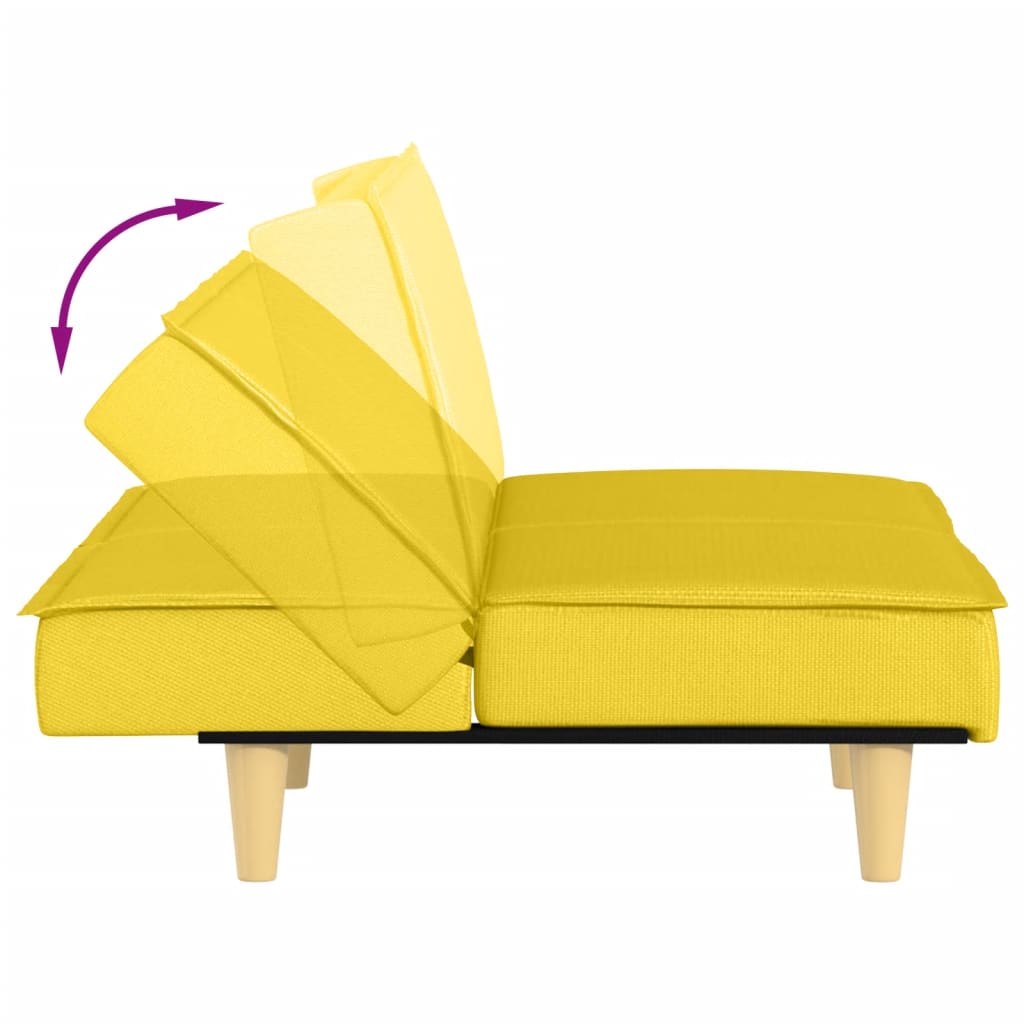 Sofá Cama - Cor Cinzento Amarelo - Em Tecido, Estrutura em Contraplacado e com os Assentos,  Encostos Espessamente Acolchoados em Espuma - 200x89x70 cm - Design Moderno