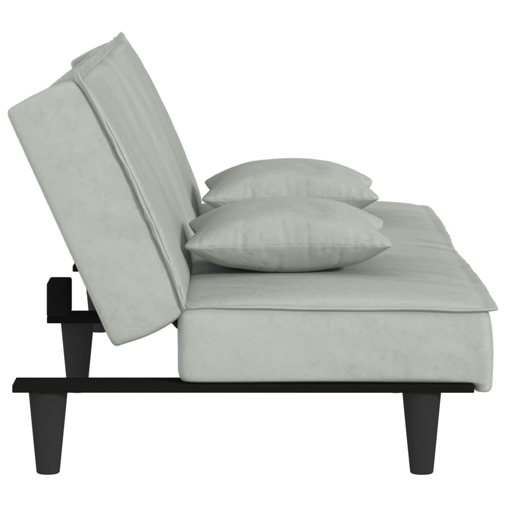 Sofá-Cama Ofir em Veludo - Cinzento Claro - Design Moderno