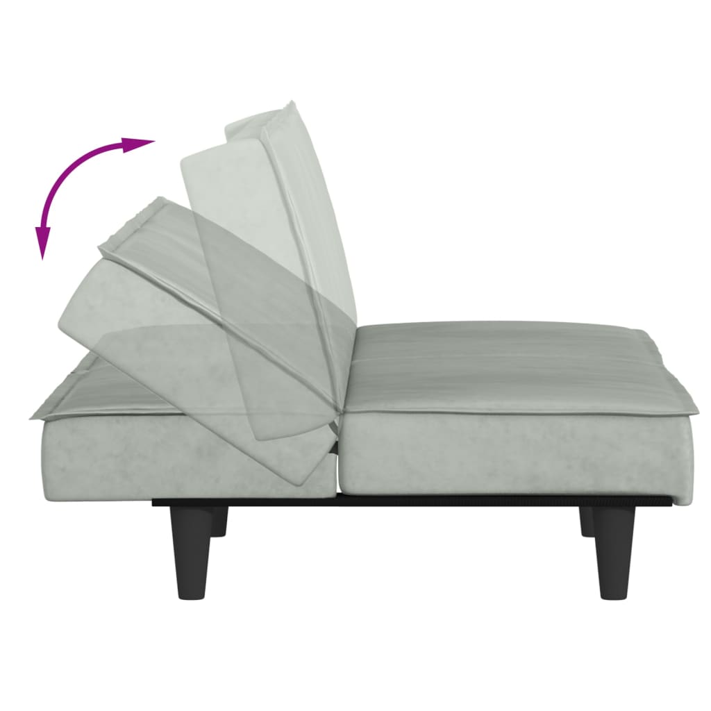 Sofá-Cama Ofir em Veludo - Cinzento Claro - Design Moderno