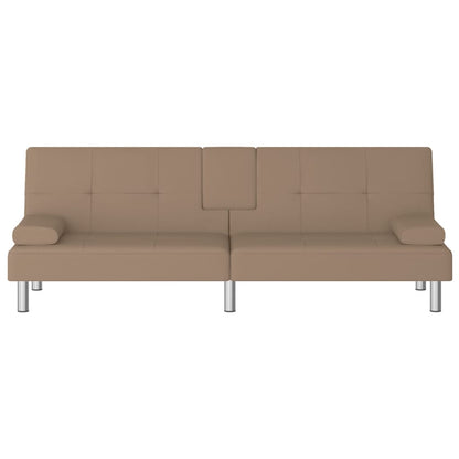 Sofá-cama c/ suporte para copos couro artificial cor cappuccino