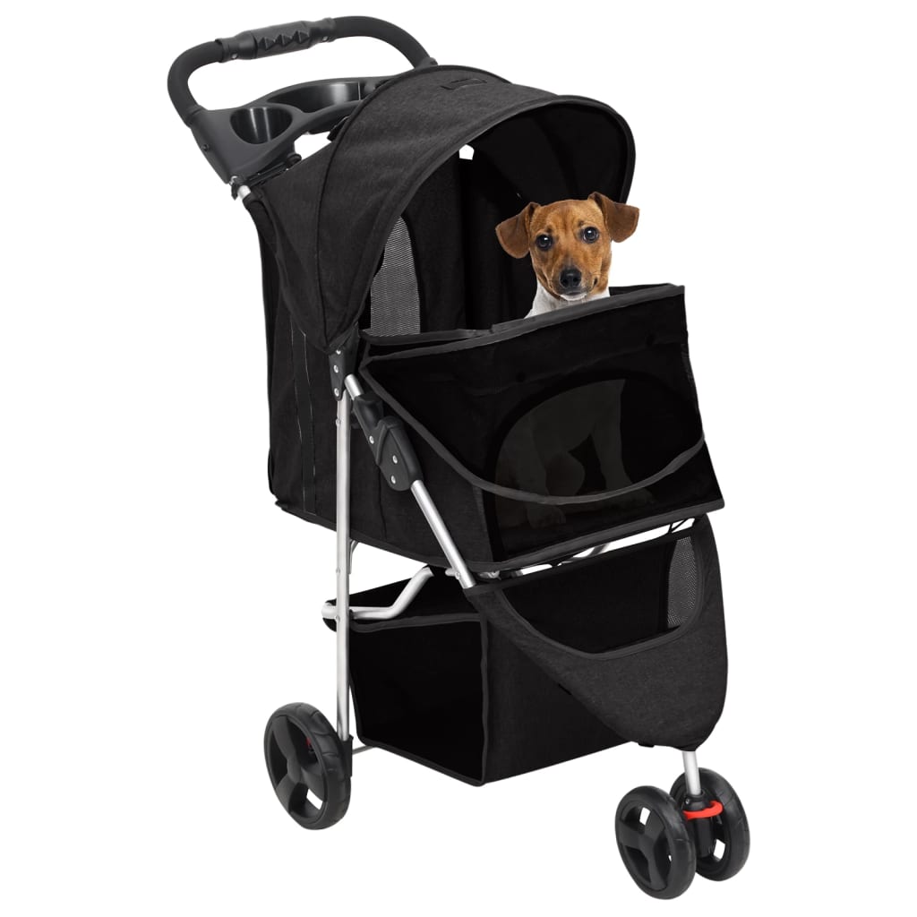 Carrinho dobrável para cães 80x46x98 cm tecido oxford preto