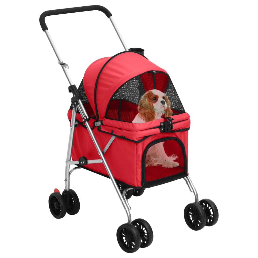 Carrinho dobrável para cães 76x50x100 cm tecido oxford vermelho