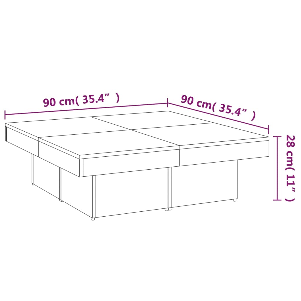 Mesa de centro 90x90x28 cm derivados madeira carvalho castanho