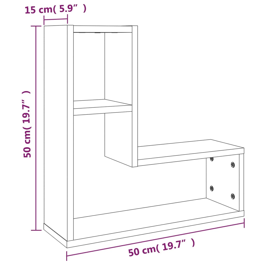 Prateleiras parede 2 pcs derivados madeira 50x15x50 cm cinza