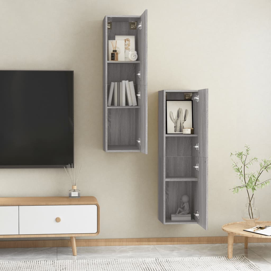 Móveis p/ TV de parede 2 pcs 30,5x30x110 cm cinzento sonoma