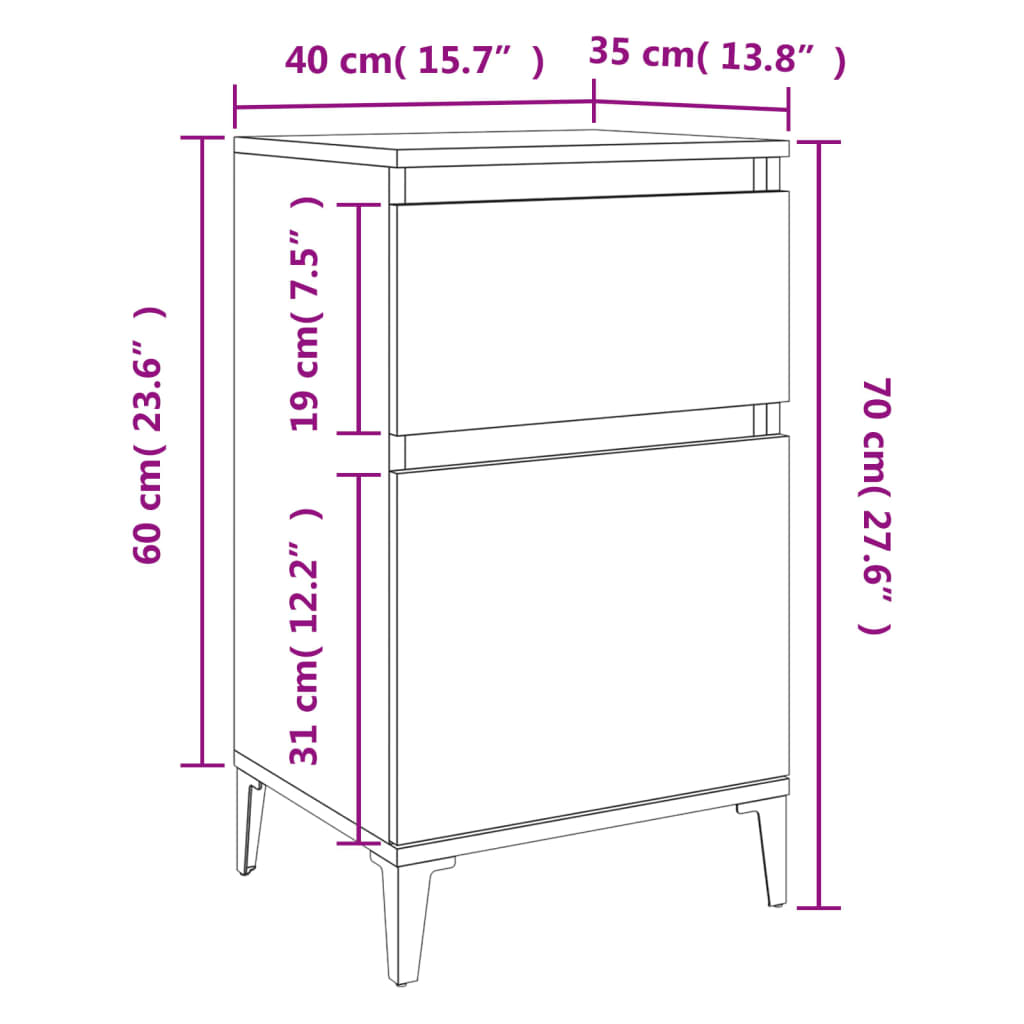 Mesa de cabeceira 40x35x70 cm branco