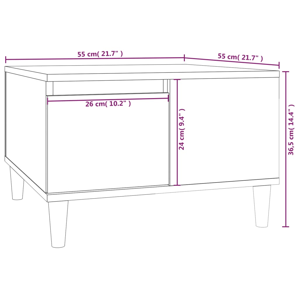 Mesa de centro 55x55x36,5 cm derivados madeira branco brilhante